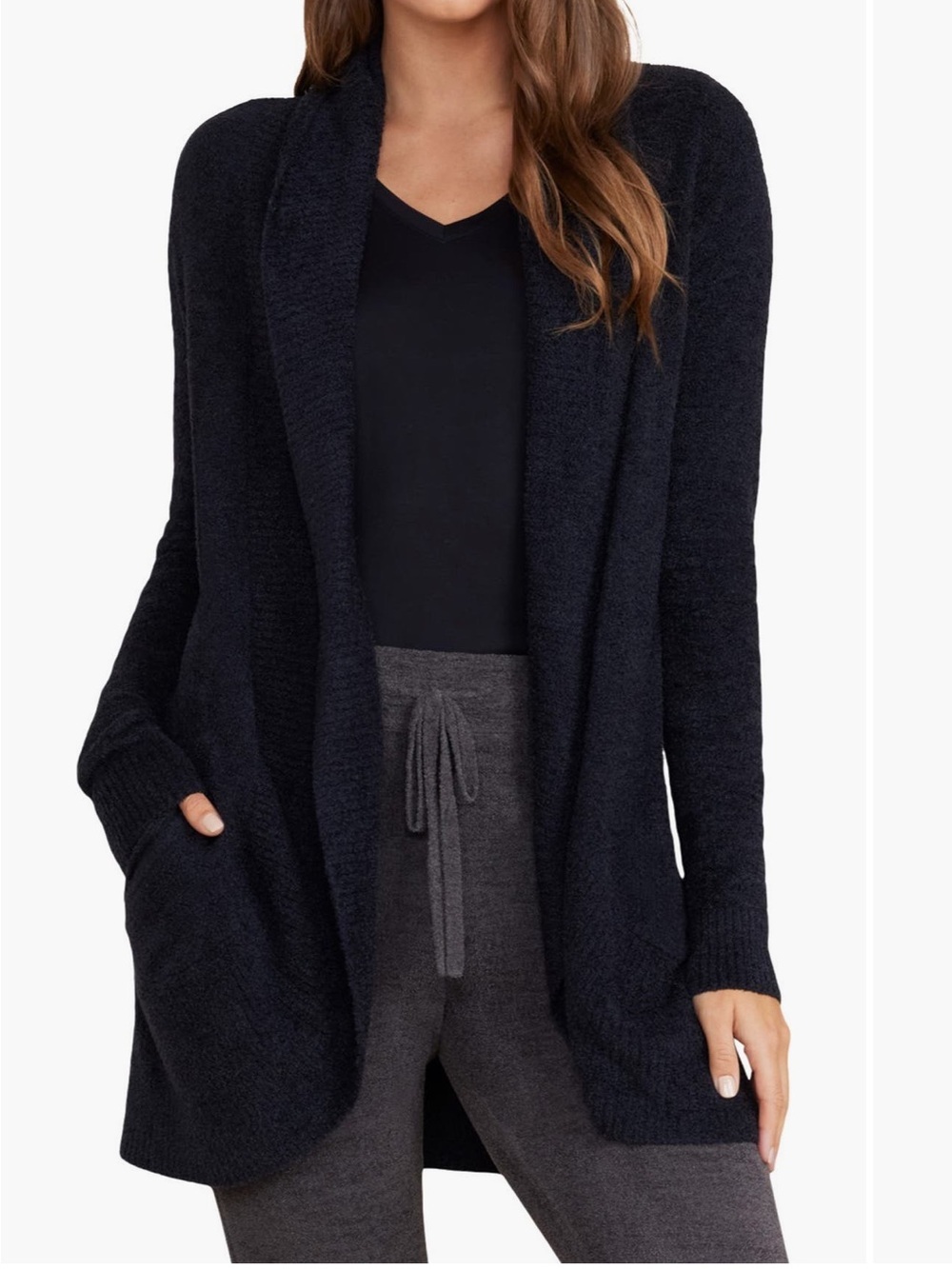 Barefoot Dreams Cozy Chic Lite
Circle Cardigan Black Open-Front Sweater - XS/S